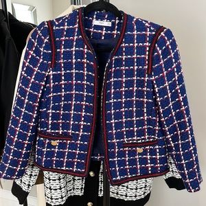 Mango Blue Tweed Blazer with red pipping detail, XS